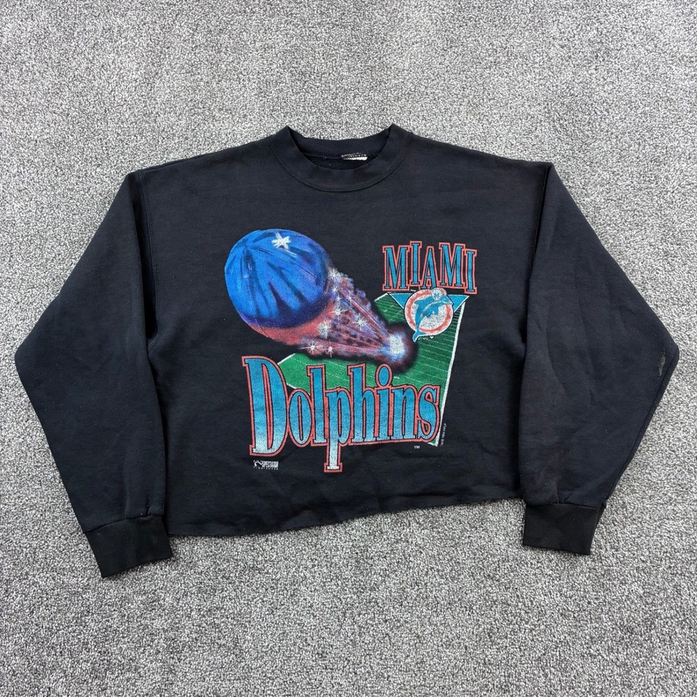 Vintage Miami Dolphins Sweatshirt Mens XL Black Cotton NFL 1994 Cropped